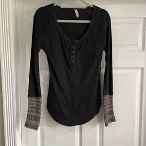 Free people thermal top with knit sleeves